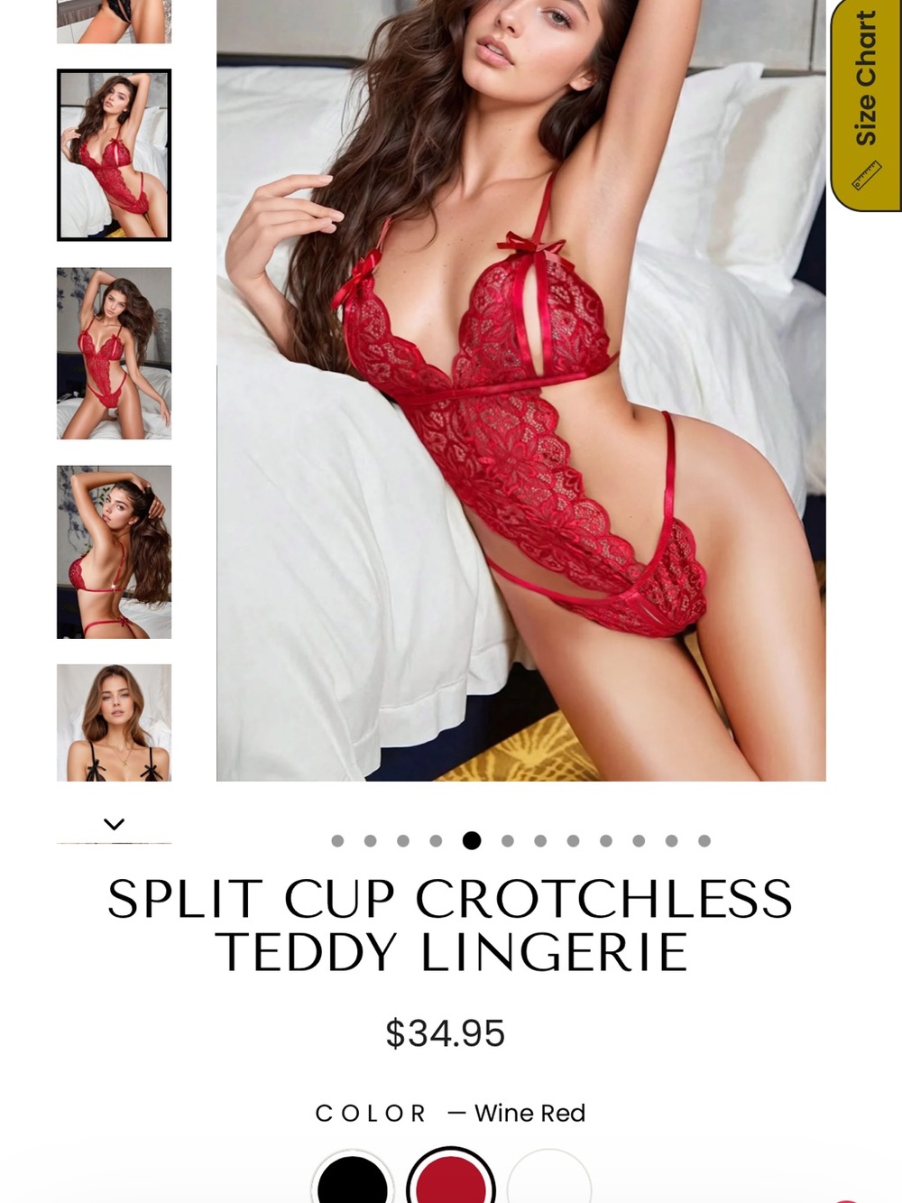 Lace Split-Cup Crotchless Teddy — Wine Red